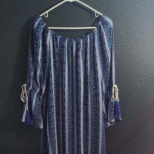 As U Wish Blue and White Patterned Long Sleeve Dress